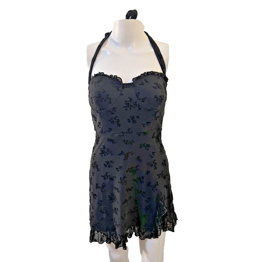 Forever 21 Woman Floral Whimsigoth Halter Mini Dress Size M Velvet Burnout Fairy